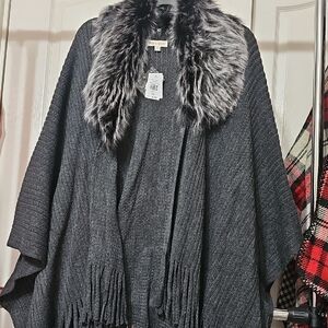 Charcoal Cape with Faux Fur Collar